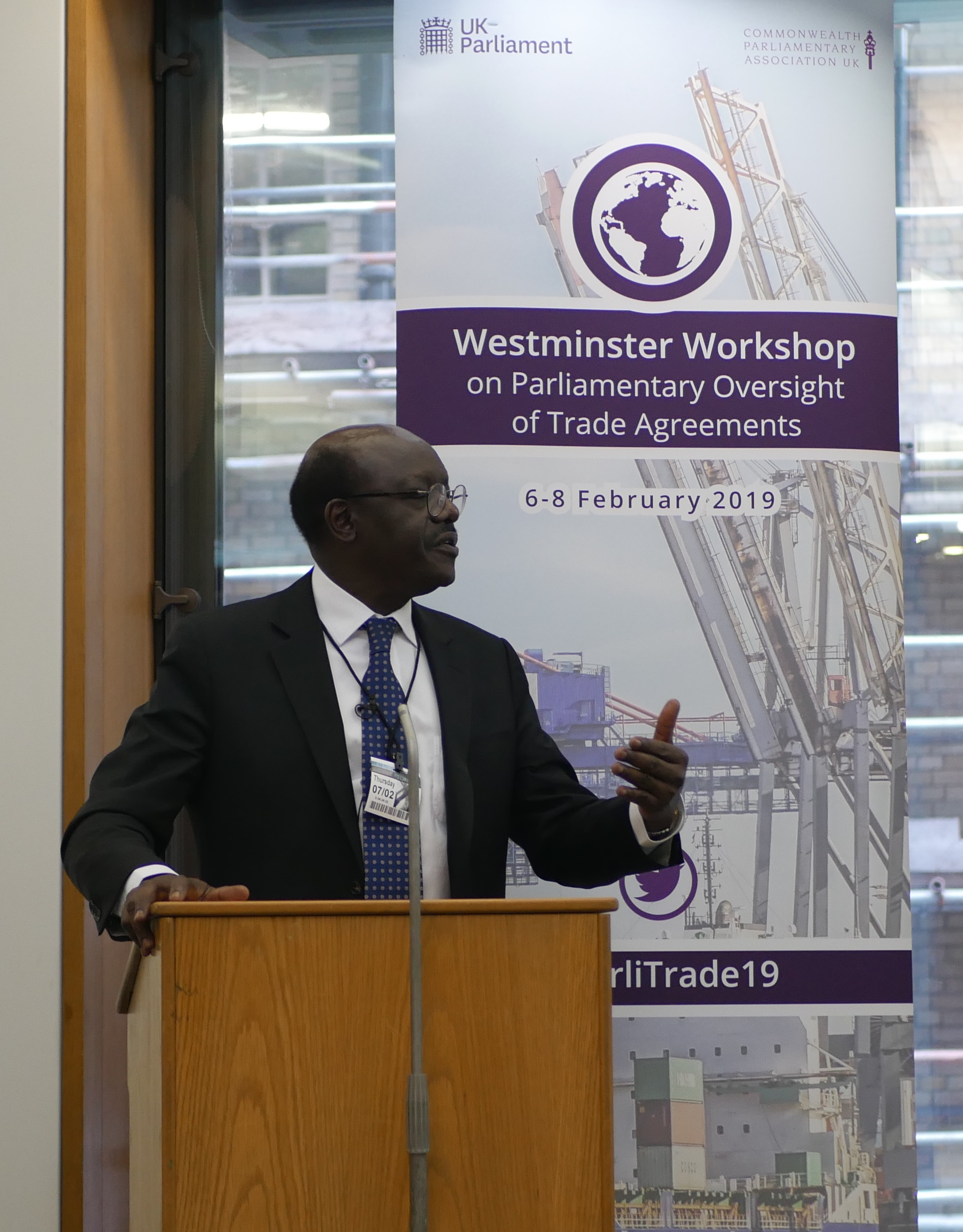 Then Secretary-General of the United Nations Conference on Trade and Development Dr Mukhisa Kituyi speaks during the Westminster Workshop on Parliamentary Oversight of Trade Agreements in February 2019