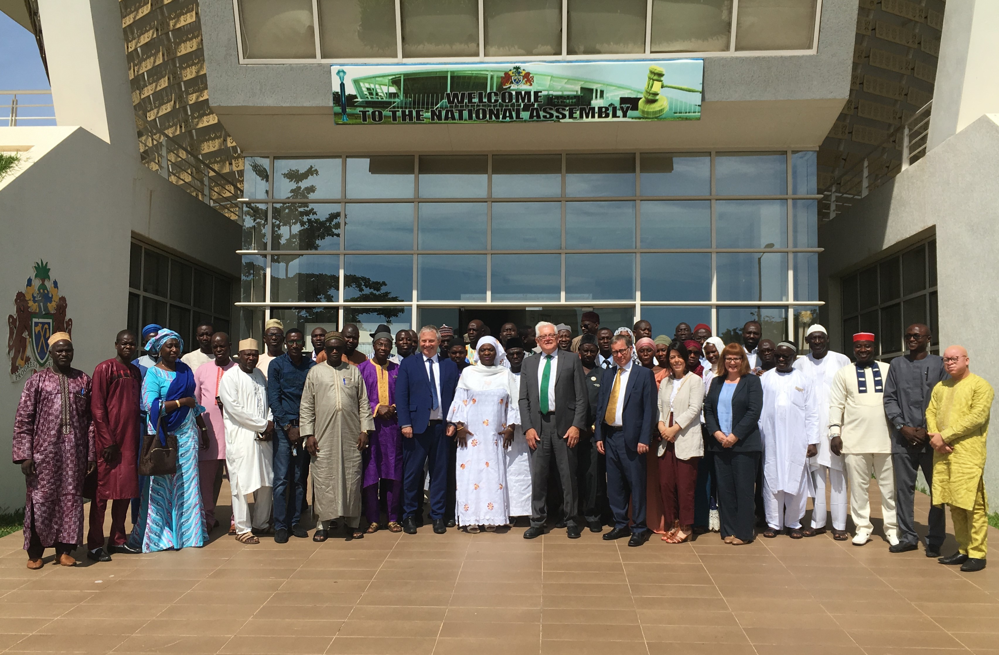 Workshop participants and speakers including Hon. Speaker Mariam Jack-Denton MNA at the National Assembly of the Gambia