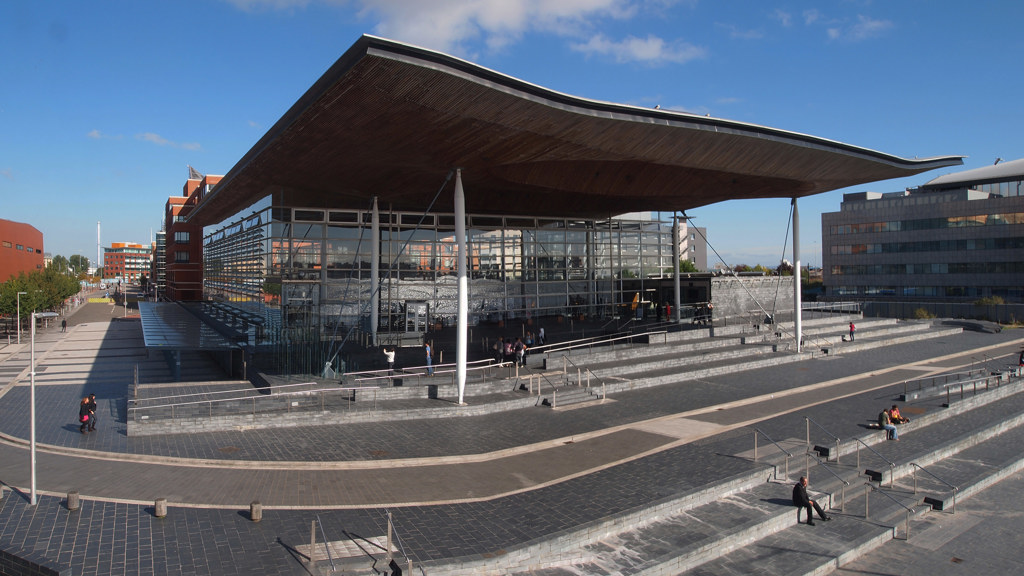 The Senedd, the main public building of the National Assembly for Wales