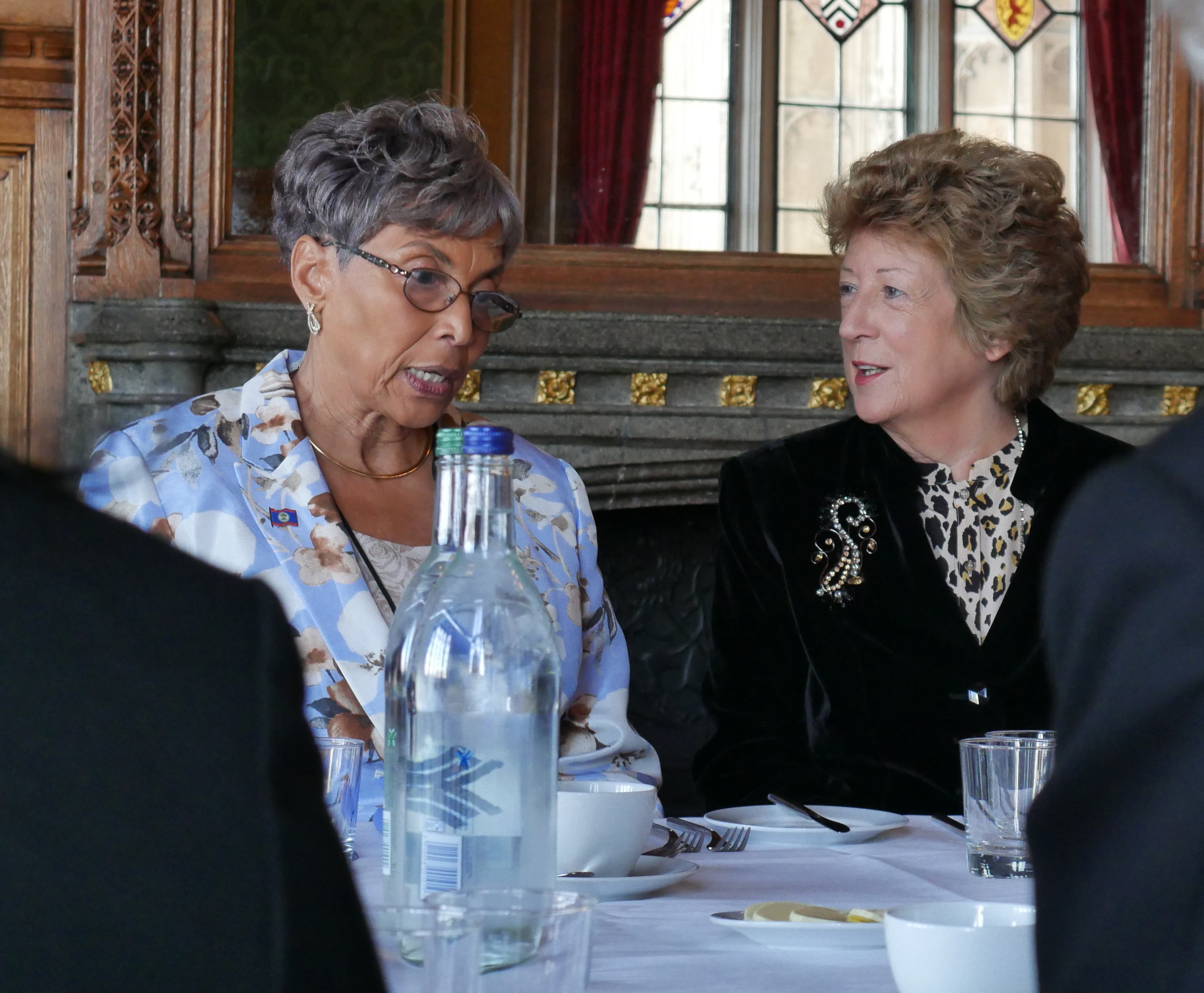 Hon Laura Tucker-Longsworth, Speaker of the Belize House of Representatives with Baroness Anelay