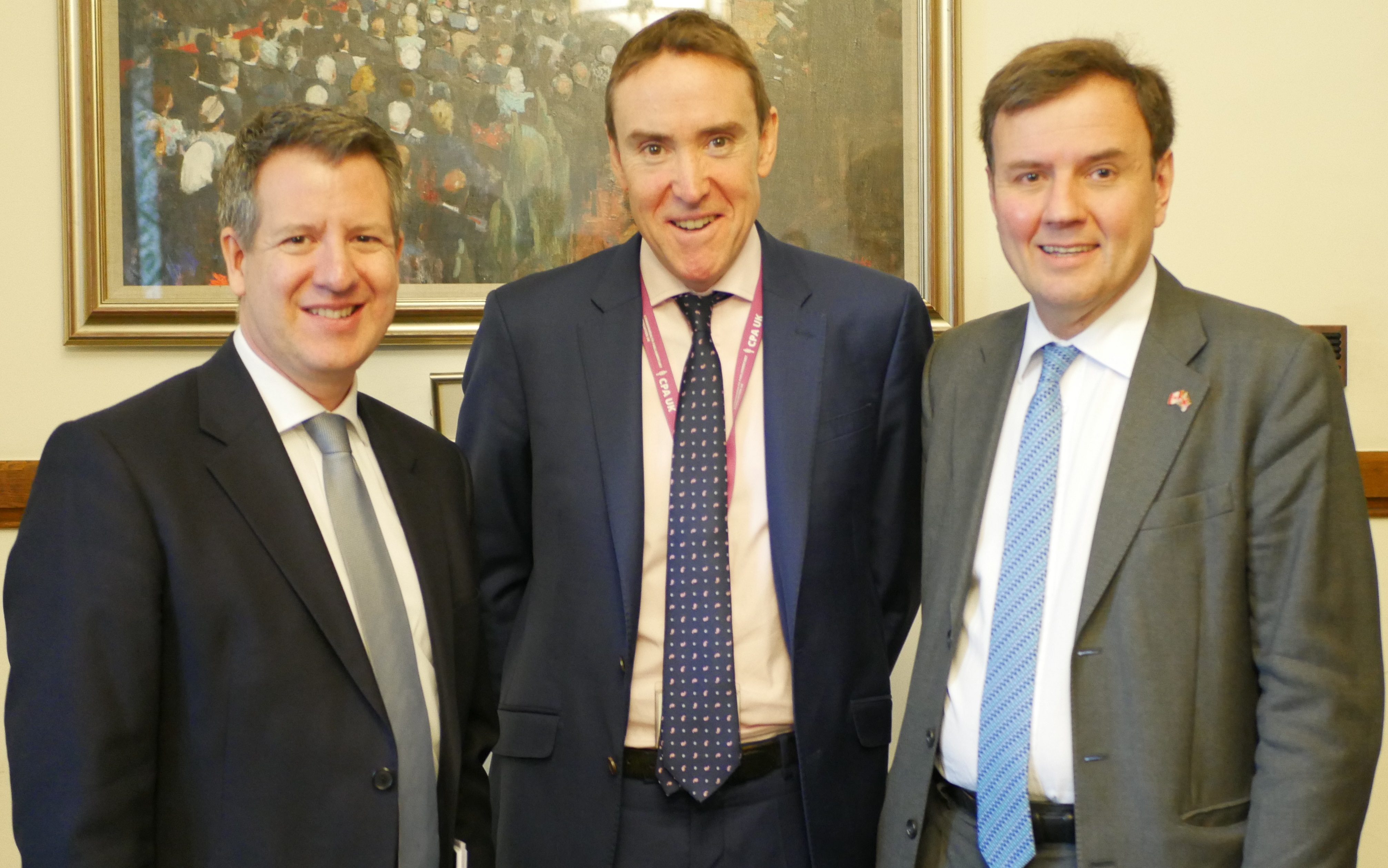 Jon Davies, CEO of CPA UK, with Chris Leslie MP and Greg Hands MP