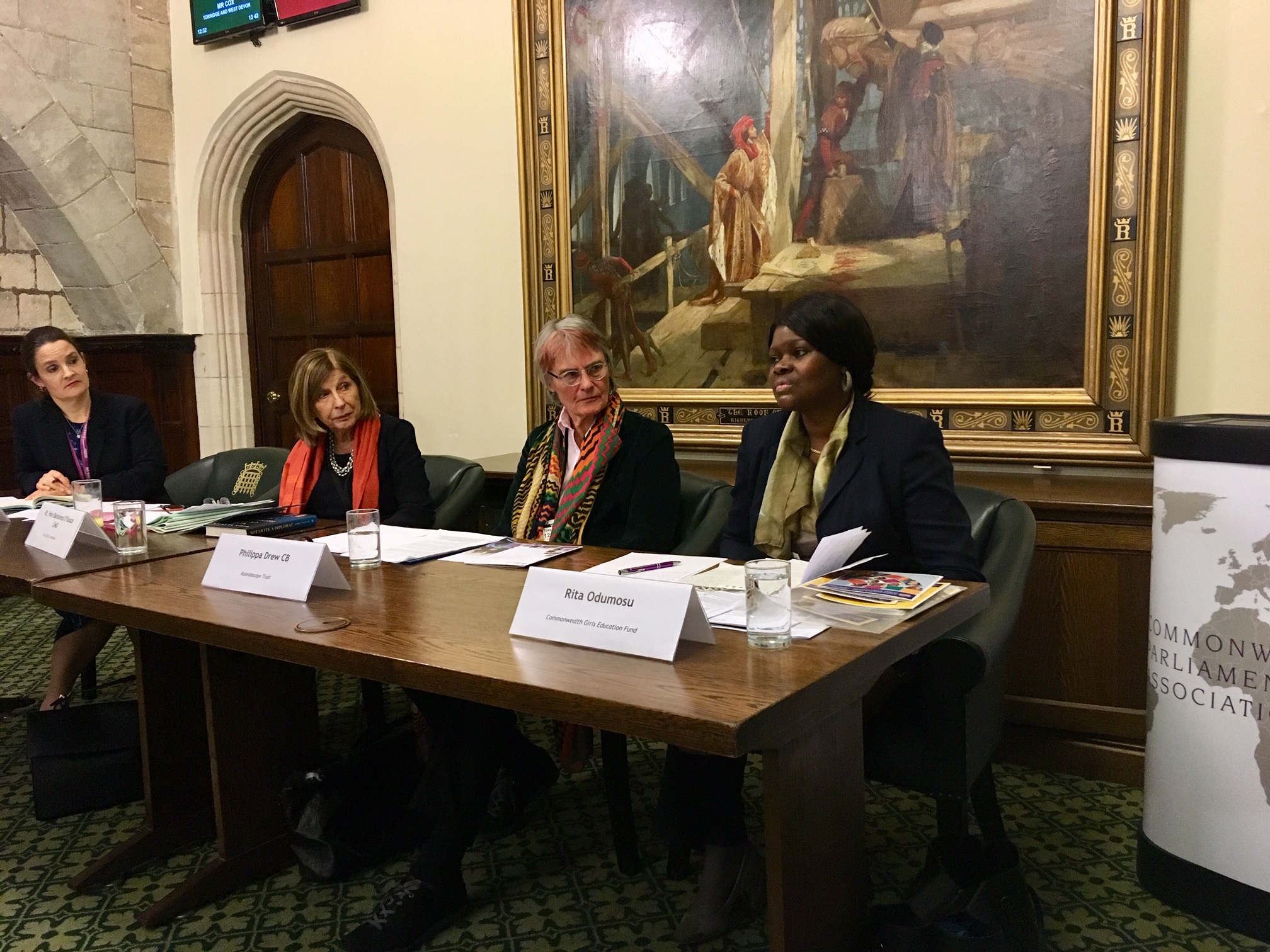 Panel discussion with Baroness D'Souza, Philippa Drew of the Kaleidoscope Trust, and Rita Odumosu of the Commonwealth Girls Education Fund