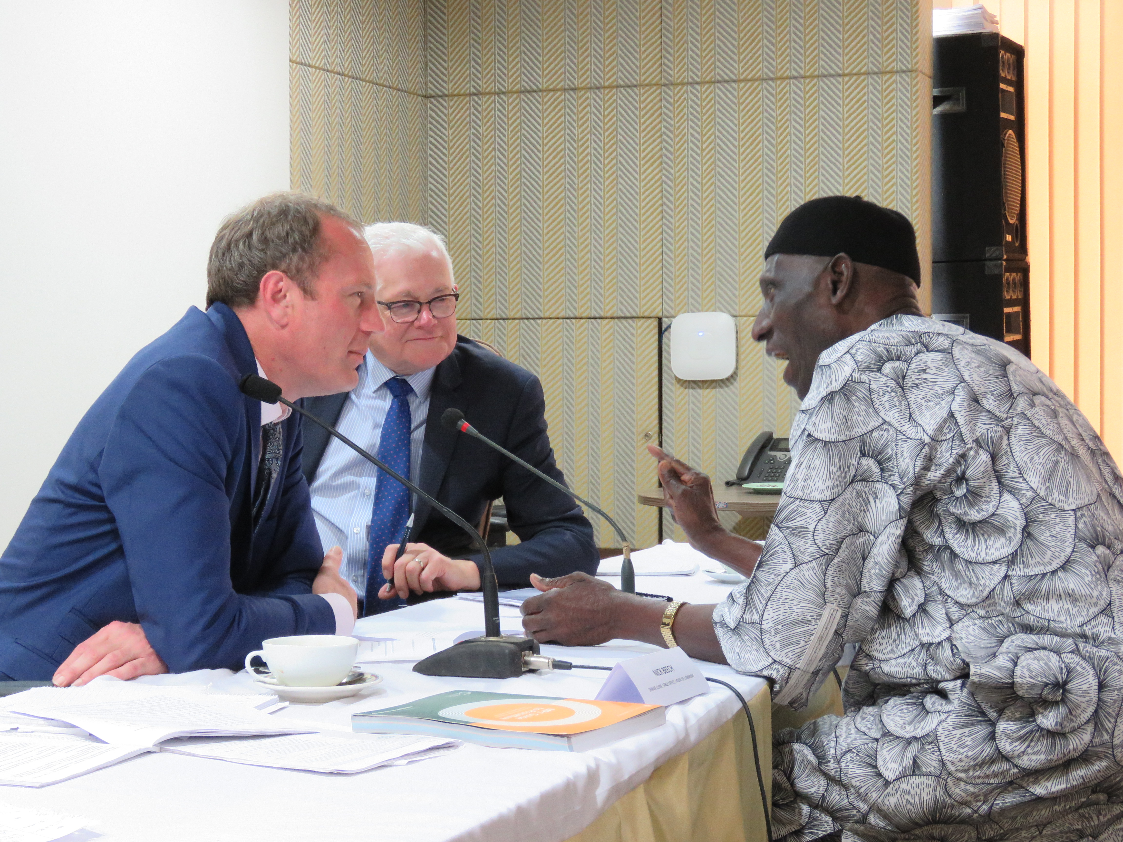 l.t.r.: Nick Beech, the Lord German OBE, Hon. Sidia Jatta in conversation