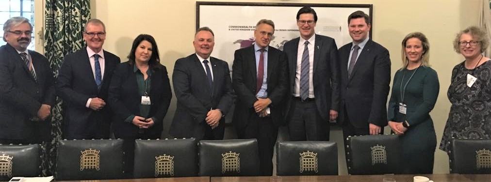 l.t.r.: Martyn Atkins, Clerk, Procedure Committee; Michael Daly MP; Tamara Smith MP; Adam Crouch MP; Sir Charles Walker MP, Chair of the Procedure Committee; Hon. Jonathan O'Dea MP; Hon. Scott Farlow MLC; Ellie Laing; Helen Minnican