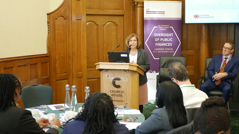 Baroness D'Souza addresses delegates during the last in-person Overseas Territories Forum in 2019