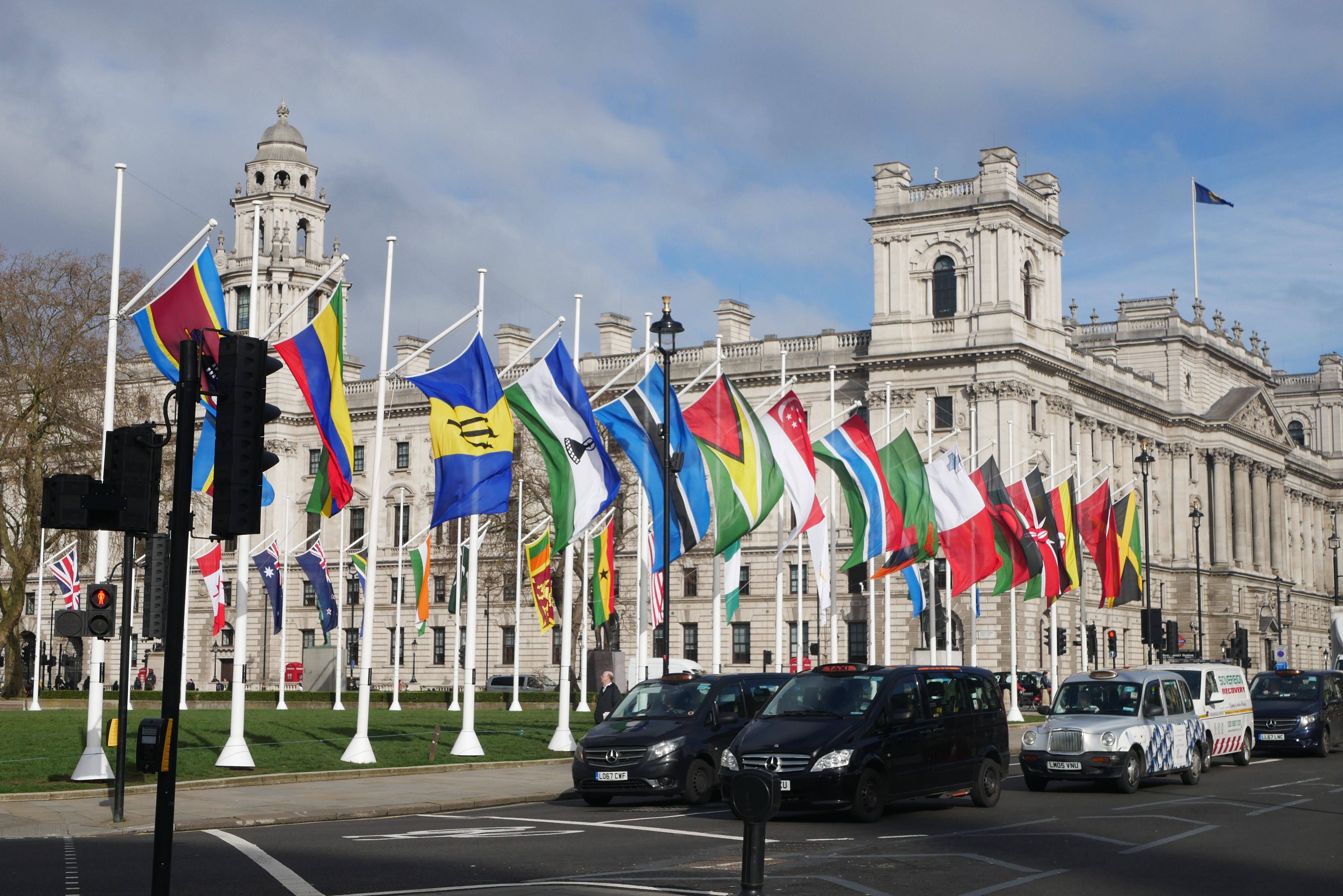 Commonwealth flags on display in Parliament Square to mark Commonwealth Day