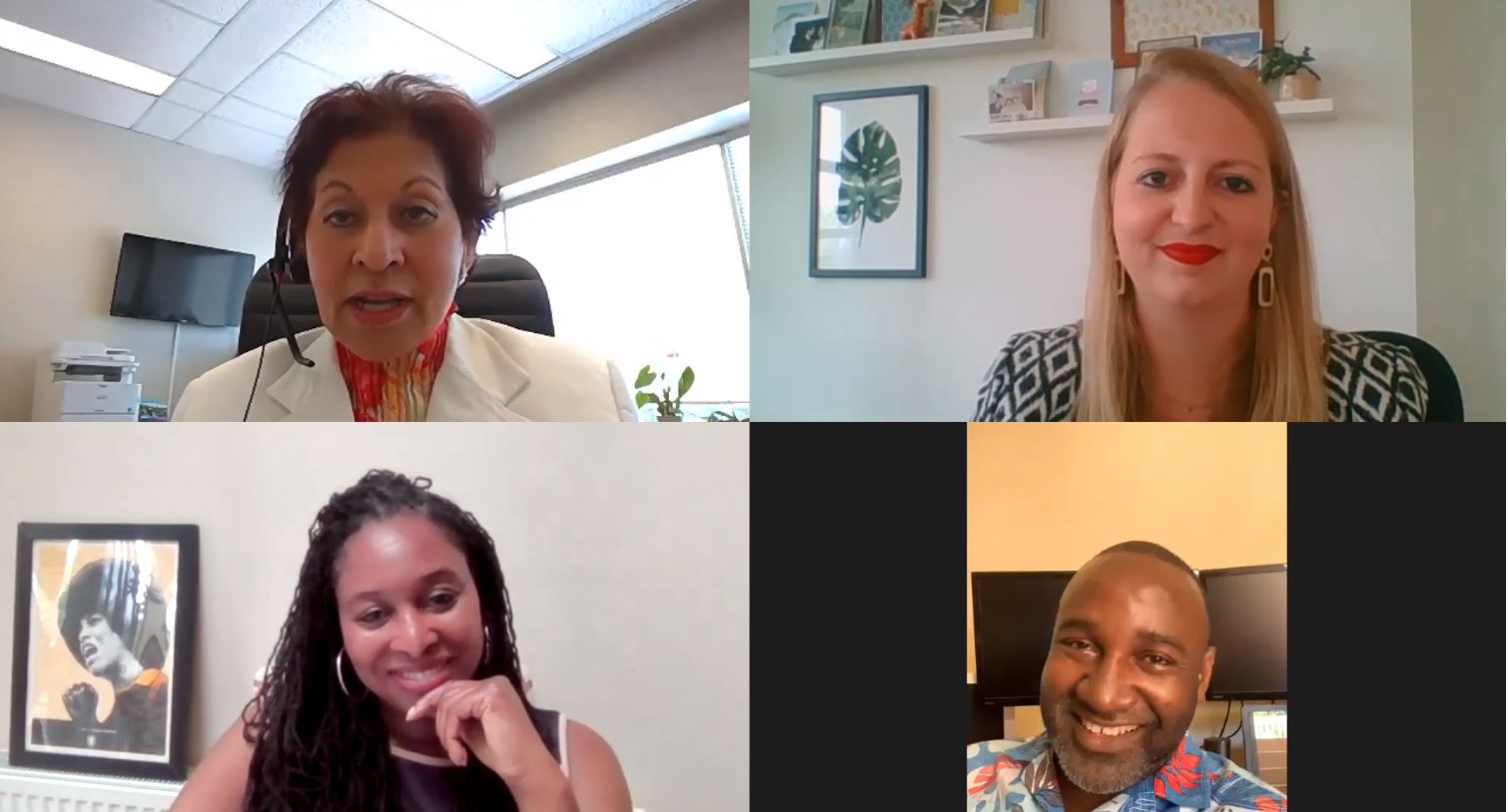 Ms Yasmin Ratansi MP, Member for Don Valley East, Canada (top left) Ms Dawn Butler MP, Member for Brent Central, UK (bottom left) and Dr Dayton Campbell MP, Member for St Ann North Western, Jamaica (bottom right)