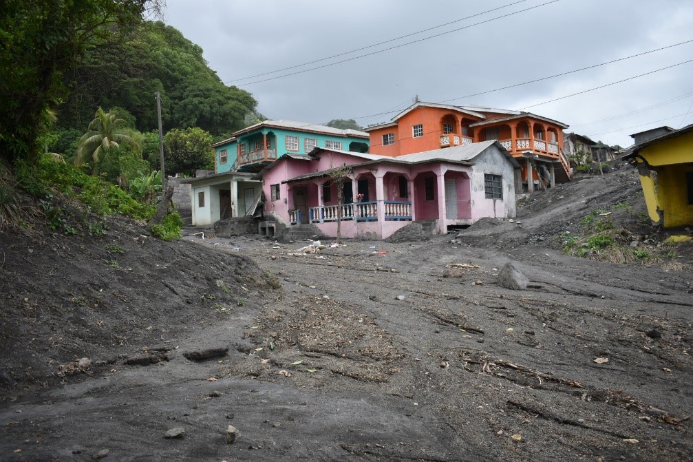 A village following the volcanic eruptions and recent mudslides. Source: British High Commission, Kingstown.