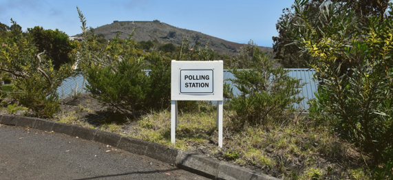 A photo of a polling station sign in St Helena during a previous Election Observation Mission by CPA BIMR in St Helena