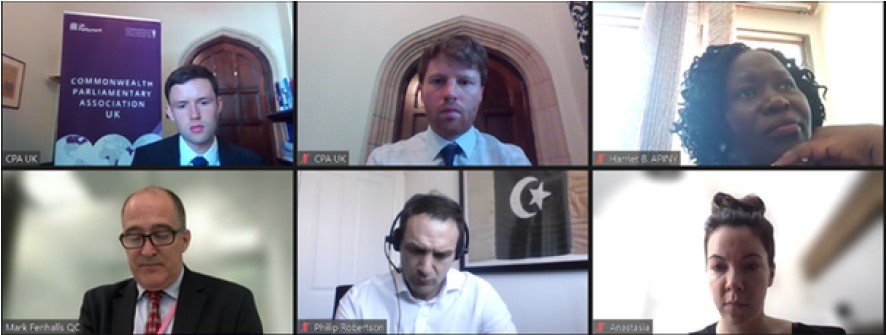 The image shows a screenshot of a Zoom meeting with six participants