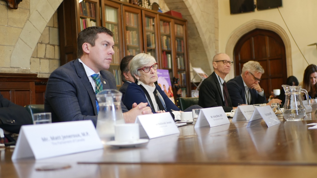 Kody Blois MP, Hon. Patricia Bovey, Hon. Tony Dean and Hon. Mike Lake PC MP listening to contributions from UK counterparts.