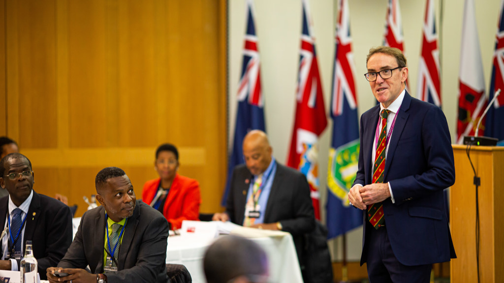 Jon Davies, the Chief Executive at CPA UK, addresses delegates at the start of the Overseas Territories Forum 2022.