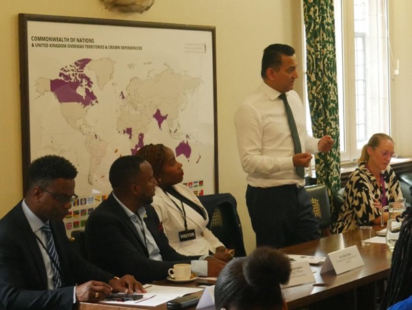 Gagan Mohindra MP from the UK parliament addresses a delegation from the Tobago House of Assembly about his experiences as an elected Member