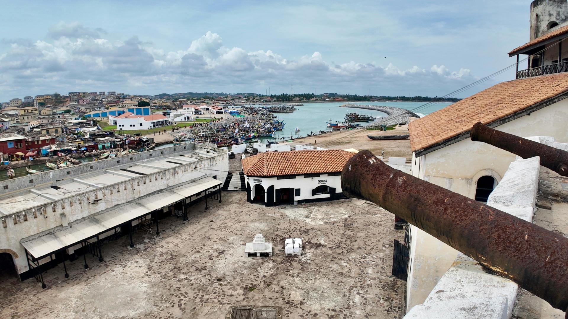 View of the historic slave castles on Cape Coast, Ghana